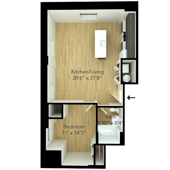 One bedroom floor plan for Wilmington, DE Apartment
