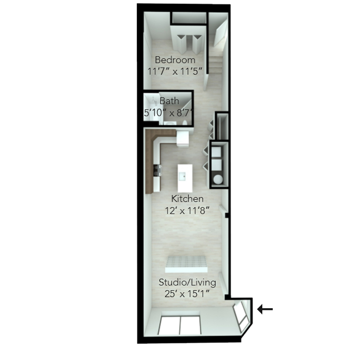 One bedroom loft floor plan at MKT Place