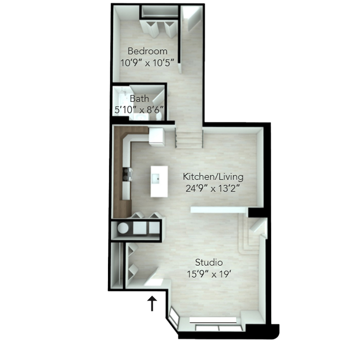 One bedroom loft floor plan at Wilmington, DE apartment