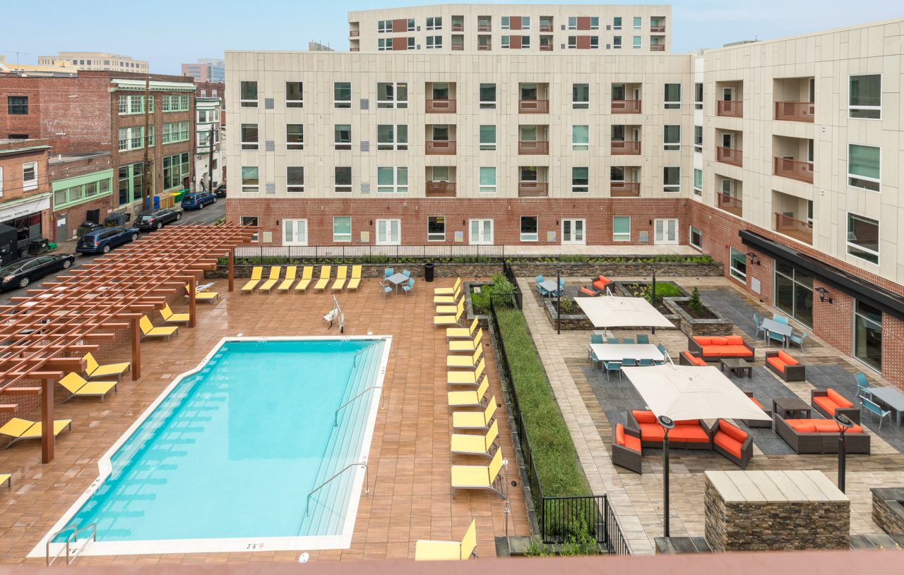 The residences at mid-town park courtyard and pool