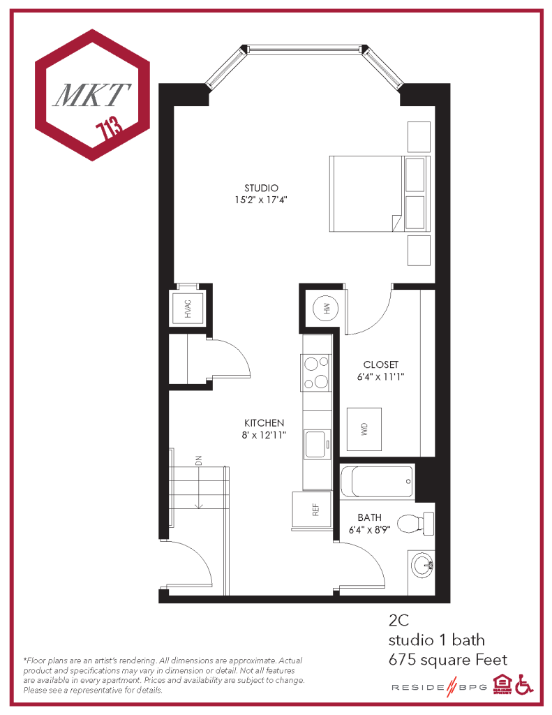 Studio apartment floor plan for downtown wilmington, de apartment